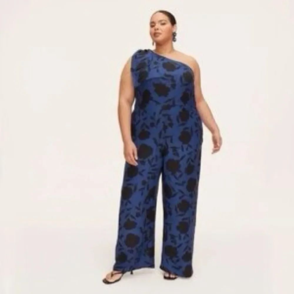 KATE SPADE X TARGET Classic Rose Linen Blend One Shoulder Jumpsuit Size 14 *NEW*